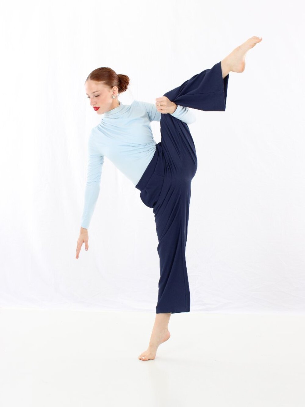 Two-Piece Modern / Contemporary Dance Costume - Light Blue Bodysuit & Navy Pants